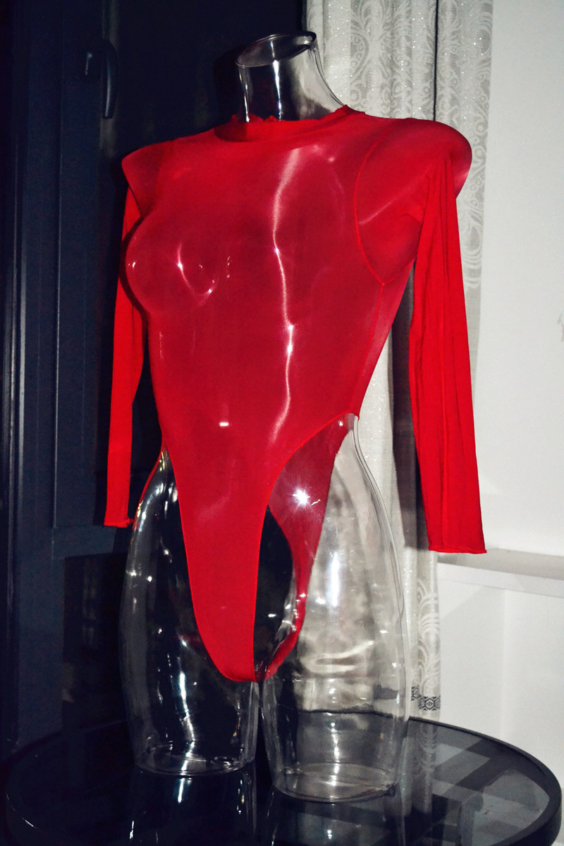 油光神裤超薄透明性感塑身连体衣全身长袖透明丝袜材质高叉连体衣