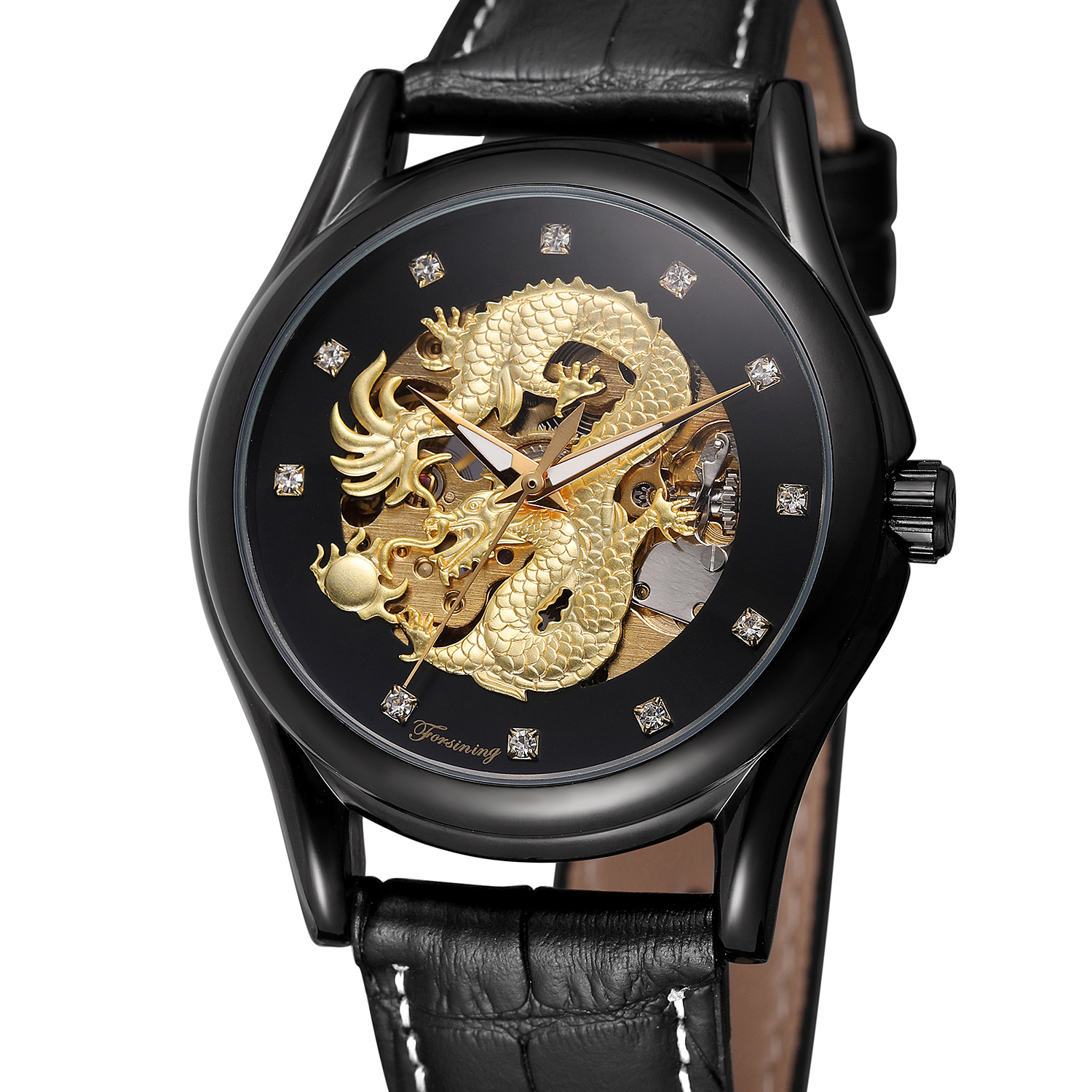 forsining龙表全镂空防水真皮带男士全自动机械表男dragon watch
