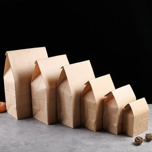 现货 空白方底牛皮纸打包袋 吐司面包袋 淋膜防油食品纸袋定做