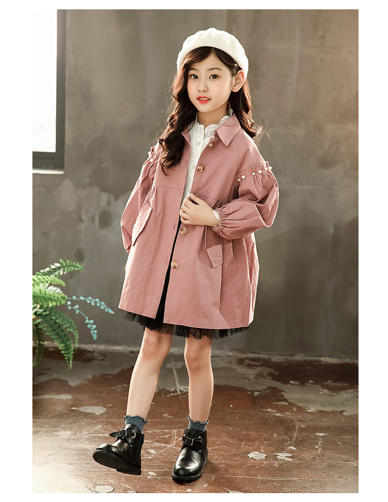 女童春秋外套儿童秋装新品中长款翻领外衣纯棉中大童公主风衣宽松