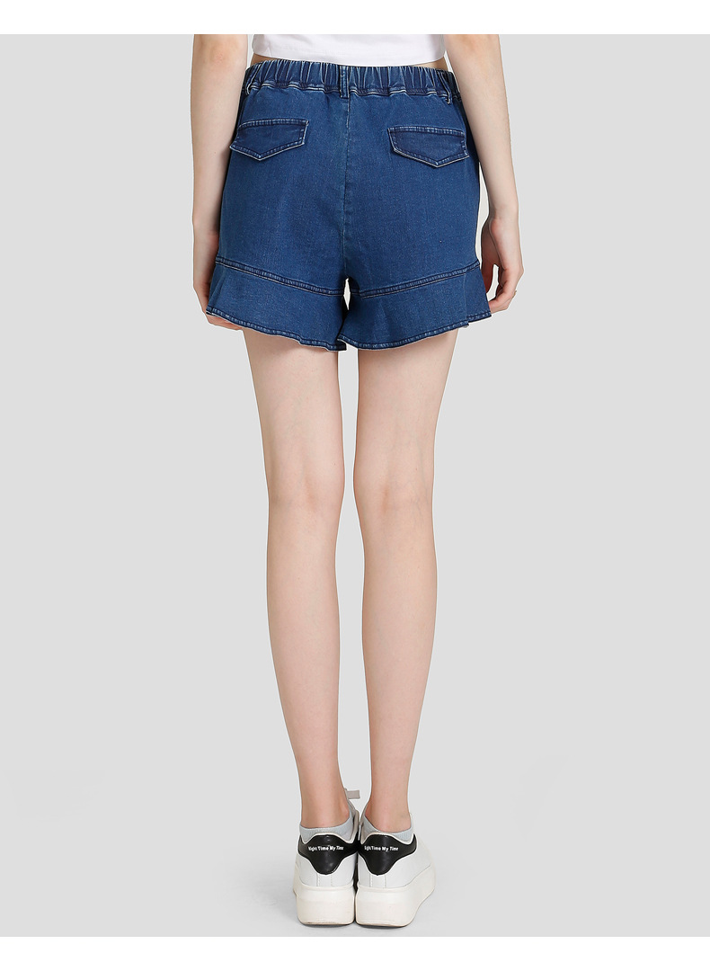 短裤女夏2020新款薄款牛仔短裤宽松微喇荷叶边热裤松紧腰棉弹裤子