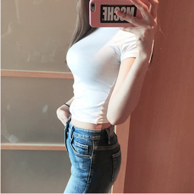 韩国2022春夏显s身材腰部拧节修身露脐短袖个性气质性感显瘦t恤女