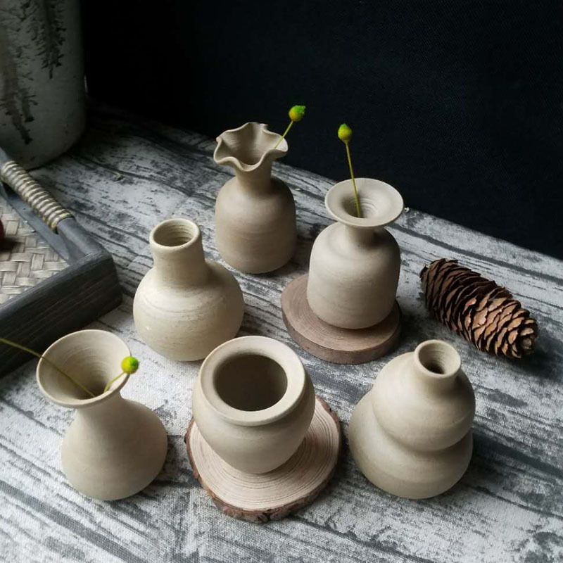 景德镇陶瓷花瓶 手工迷你陶泥粗陶创意小花插 陶瓷摆件软装饰品