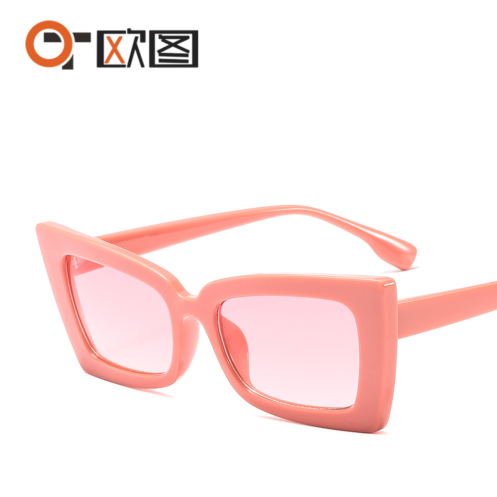 新款方框猫眼太阳镜9019 彩色时尚男女墨镜 跨境款彩色太阳眼镜