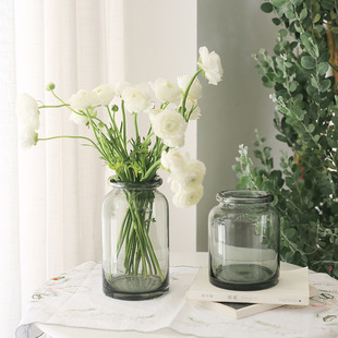 现代简约玻璃花瓶 客厅摆件渐变透明玻璃瓶百合富贵竹创意插花器