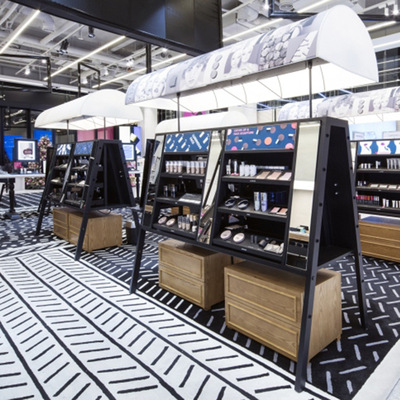 定制款商场烤漆彩妆柜台 铁艺化妆品展示柜a型双面彩妆展示架创意