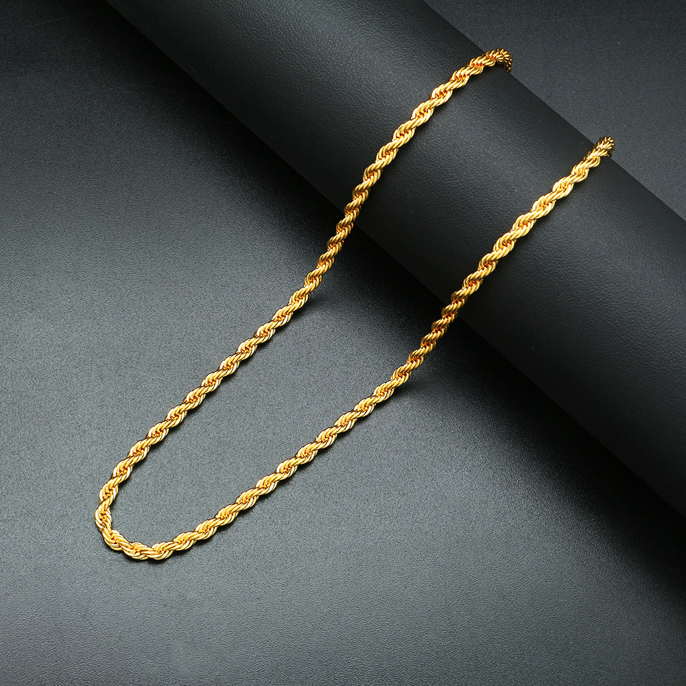 wish热卖 亚马逊爆款 扭绳麻花项链 金项链 18k真金电镀欧美嘻哈