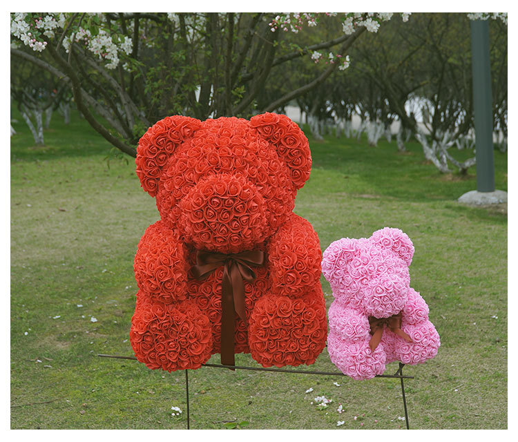 七夕情人节70cm大玫瑰花熊pe泡沫仿真花玫瑰熊永生花礼盒创意礼物