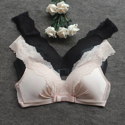 新品高档真丝文胸无钢圈薄款桑蚕丝胸罩蕾丝边聚拢调整型舒适内衣