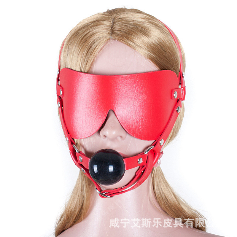 艾斯乐情趣黑色软pu系带露眼露面头套面具皮革全包面罩惩罚束缚品