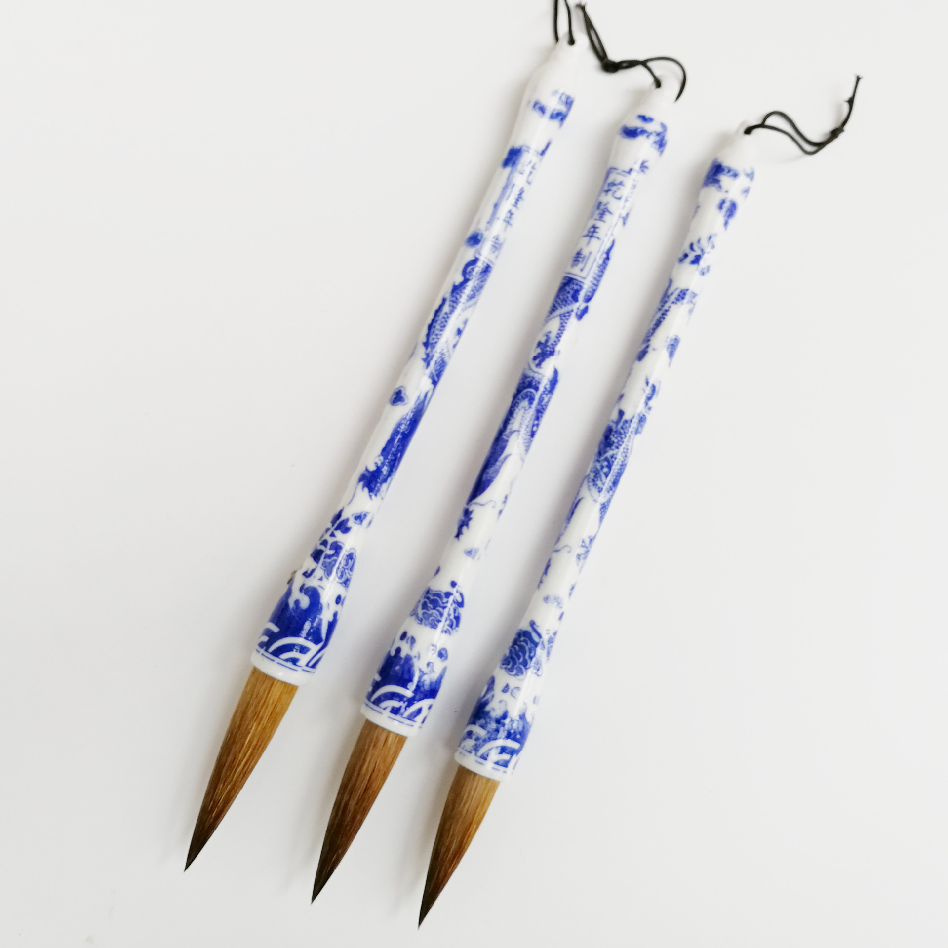 双龙戏珠青花瓷纹素坯陶瓷杆大中小狼毫毛笔青花瓷狼毫10393