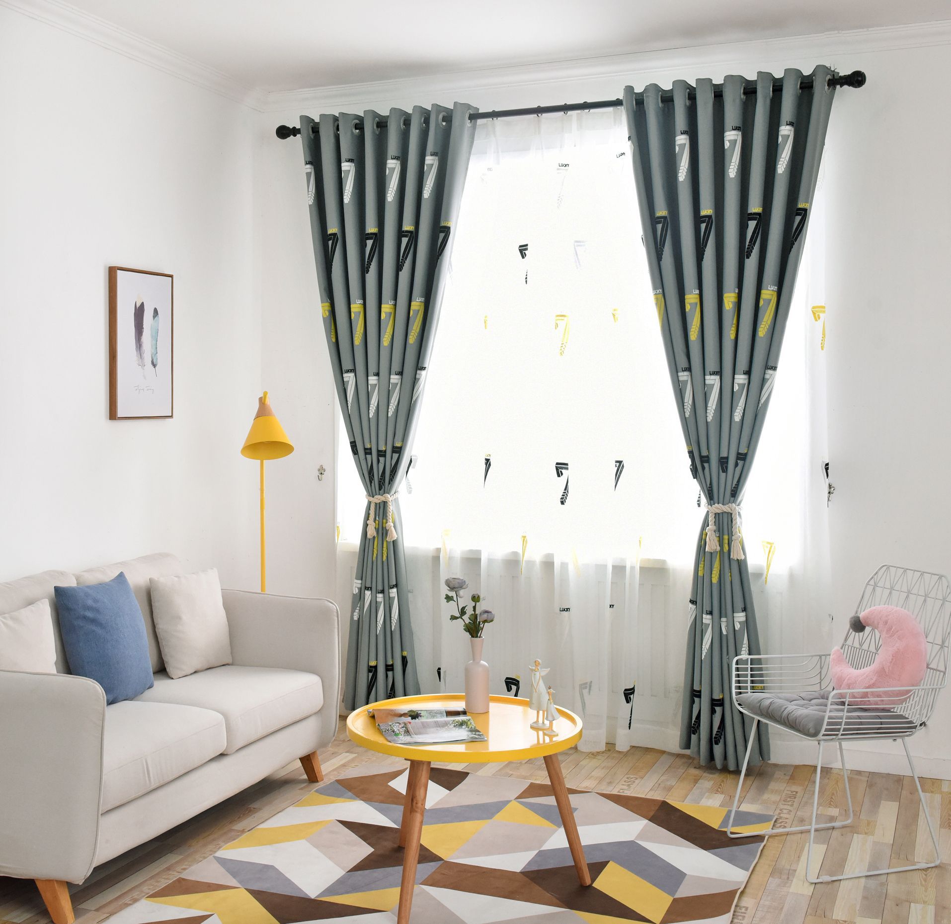 简约现代个性窗帘成品田园绣花客厅卧室遮光飘窗窗帘布落地窗