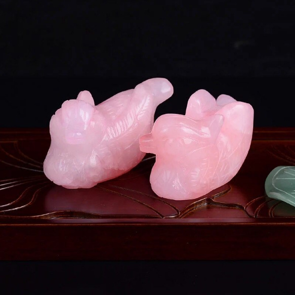 开光粉水晶鸳鸯摆件一对粉晶助姻缘桃花和合旺姻缘葫芦风水摆设