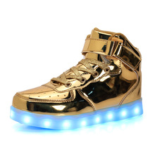 批发USB充电发光鞋LED灯鞋高帮儿童时尚休闲鞋夜光板鞋一件代发