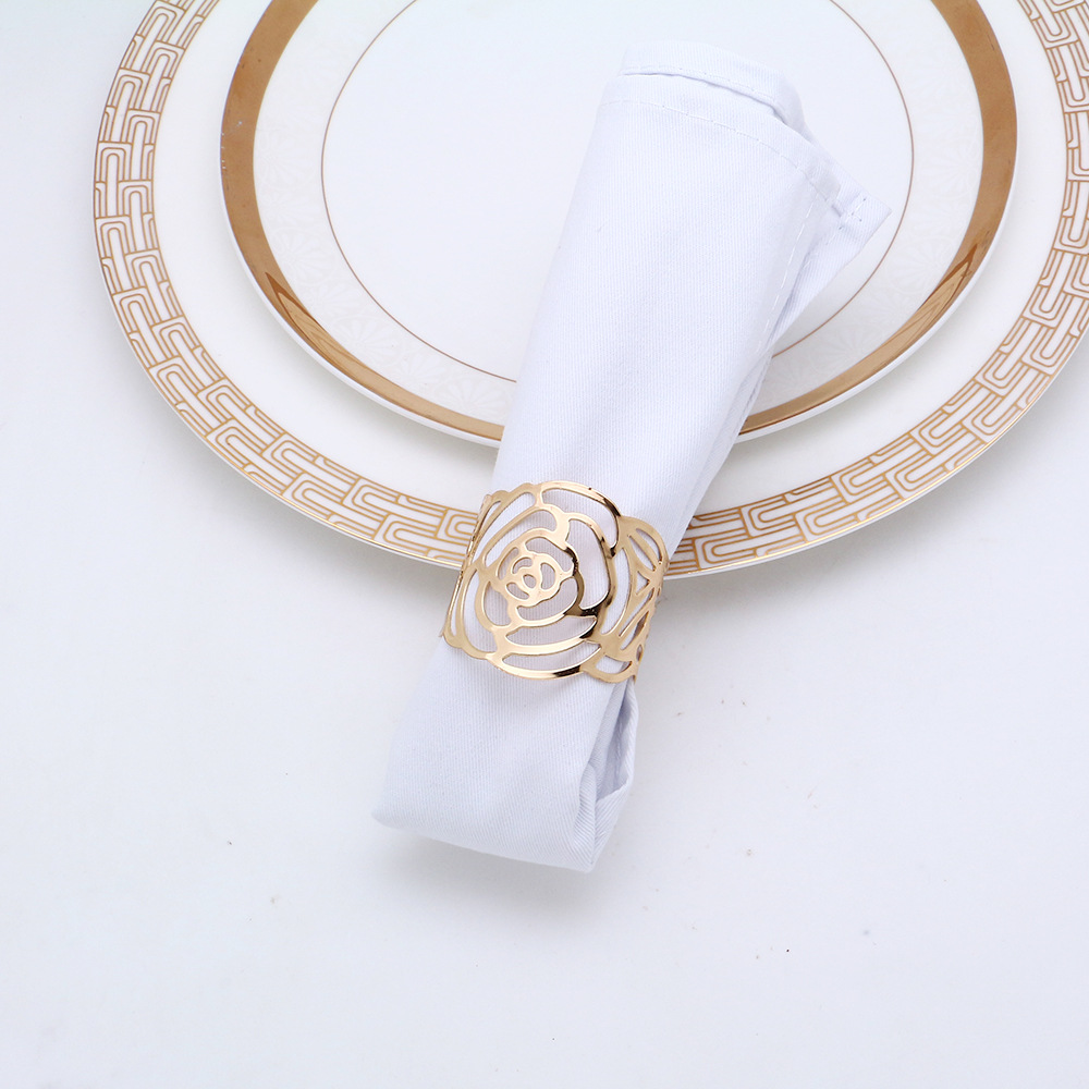 跨境新品餐巾扣餐巾环西式玫瑰花餐巾扣餐巾圈镂空花型欧美热卖