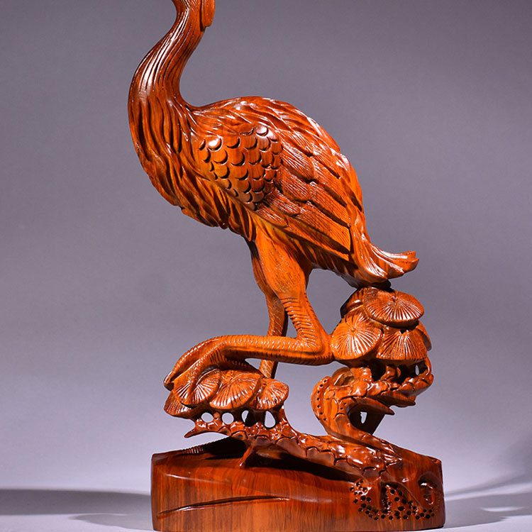 黄花梨木雕松鹤延年摆件红木仙鹤工艺品家居客厅电视柜装饰品送礼