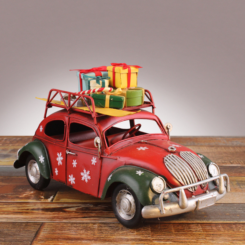 复古铁艺甲壳虫老爷车模型摆件创意家居饰品圣诞节汽车道具工艺品