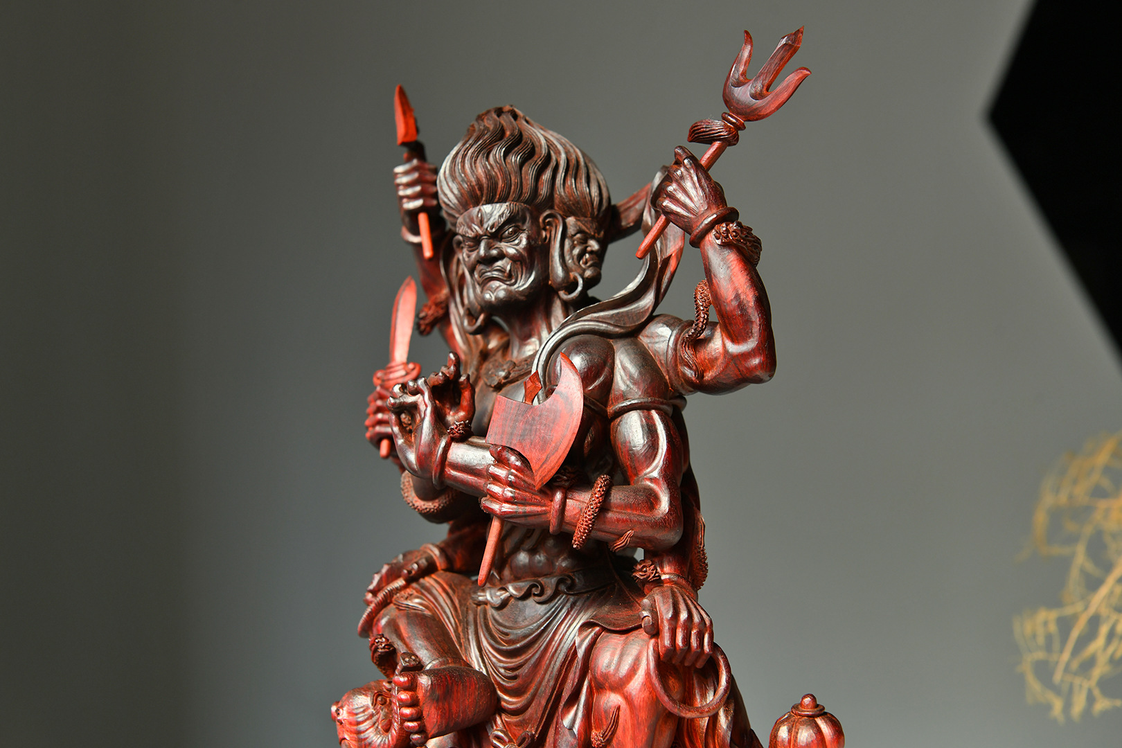 印度小叶紫檀八臂金刚摆件高油高密老料名家手工清刀款木质工艺品