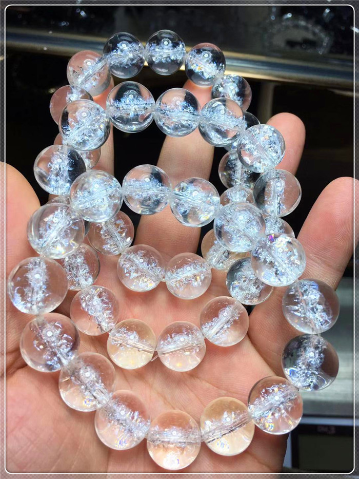 喜马拉雅山彩虹白水晶手链 爆花水晶单圈手串 厂家批发