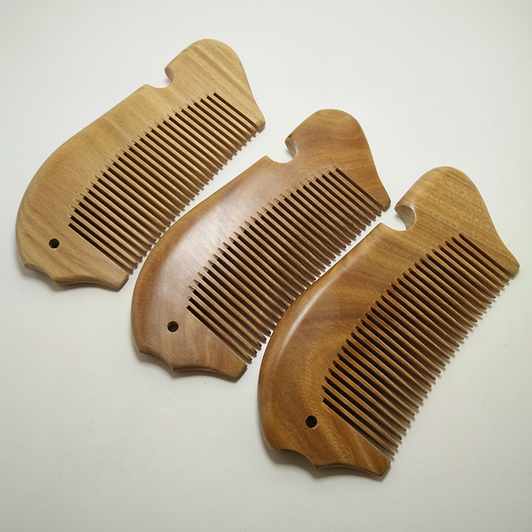 厂家直销天然绿檀鱼梳粗齿细齿精品鱼梳绿檀木梳子防静电绿檀木梳