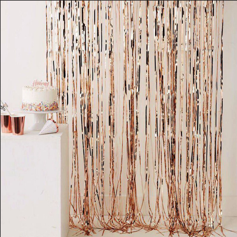 玫瑰金雨丝帘3米舞台结婚房布置成人生日派对网红背景装饰