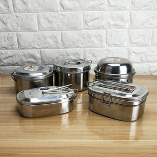 不锈钢圆形食堂学生便当盒 多功能快餐盒 带格带盖汤碗泡面饭盒