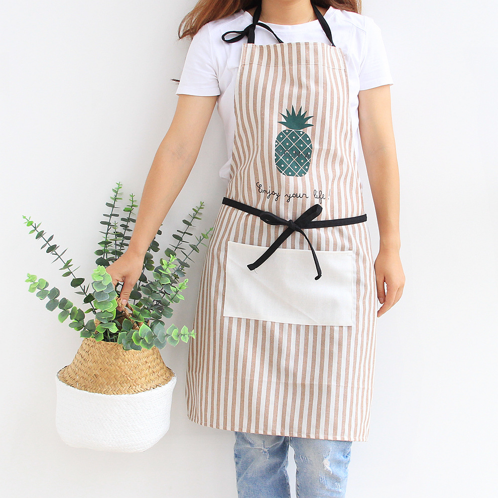 原创全棉围裙店服烘培加大号北欧ins新款小清新日式菠萝围裙厂家