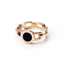 新款韩国个性镂空罗马数字黑圆玫瑰金戒指对戒 潮人钛钢指环尾戒