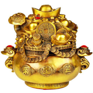 纯铜聚宝盆摆件风水招财聚财客厅存钱罐装饰工艺开业礼品