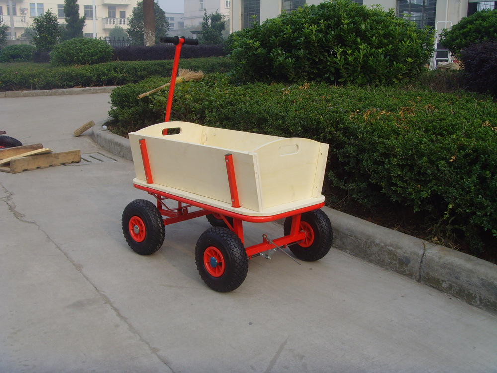 低价抛售木头手拉小拖车 儿童木头工具车 四轮花园工具拖车