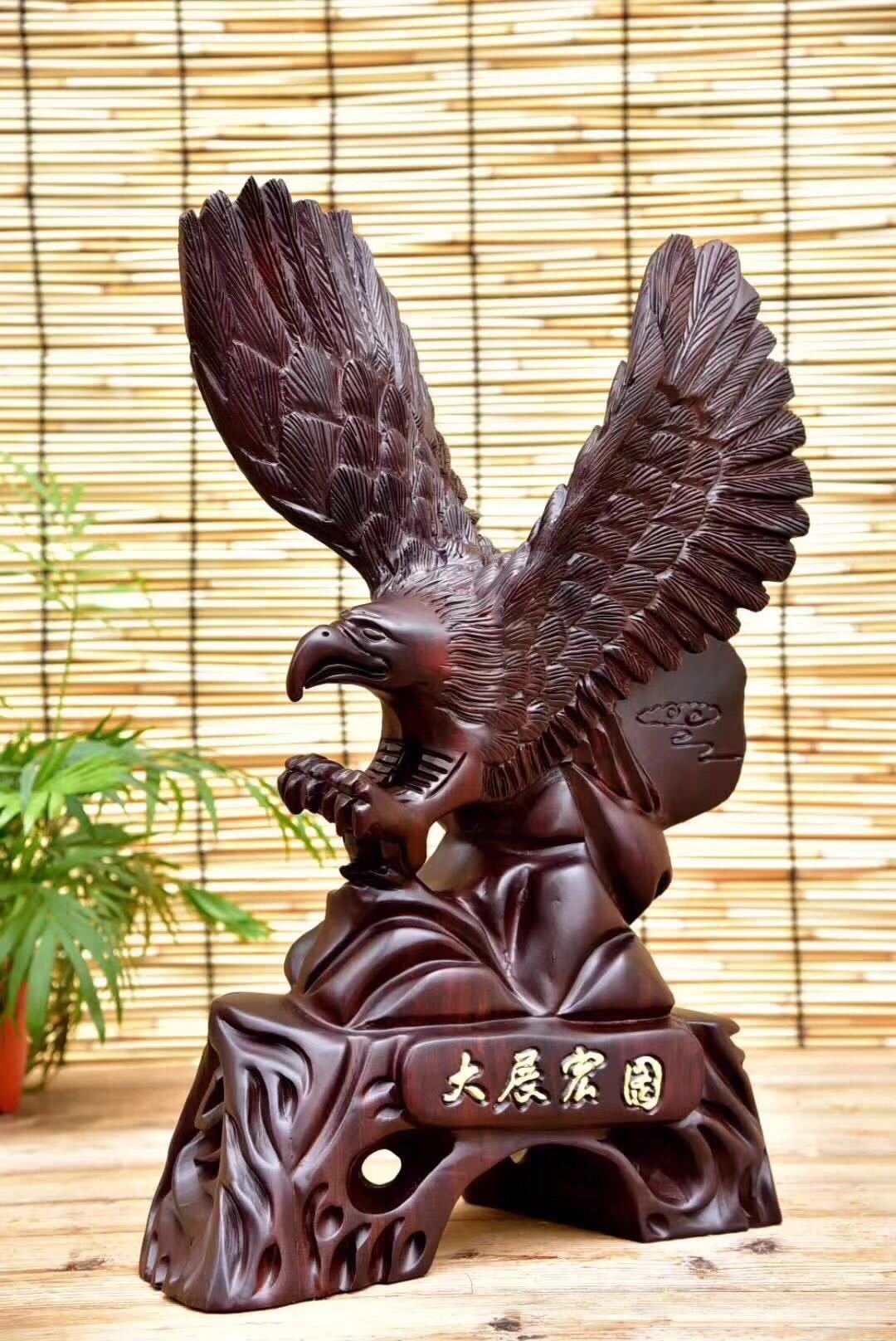 黑檀木雕老鹰大展宏图摆件实木大鹏展翅客厅雄鹰工艺品红木质动物