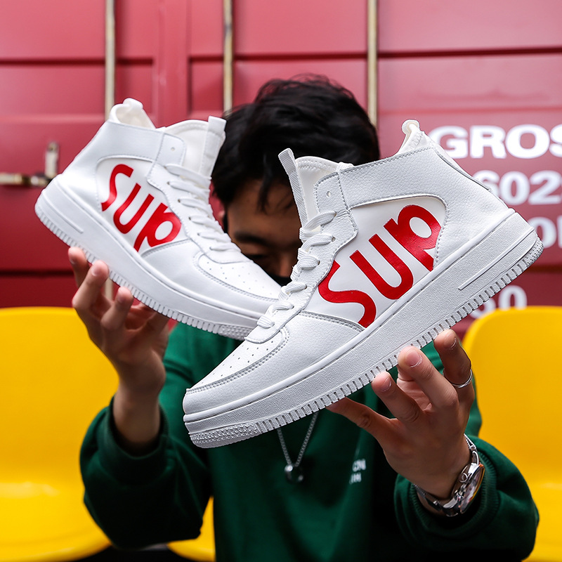 清韩版潮流男鞋学生夏高帮鞋子男sup厚底不规则高帮男运动板鞋