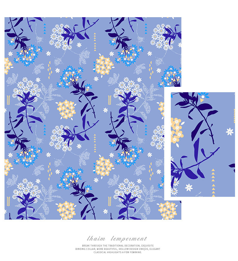 爆款日式和风蓝色小碎花布料梭织服装连衣裙数码印花面料加工定制