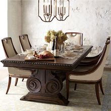 美式实木雕花餐桌椅组合现代简约餐厅长餐桌法式复古乡村做旧饭桌