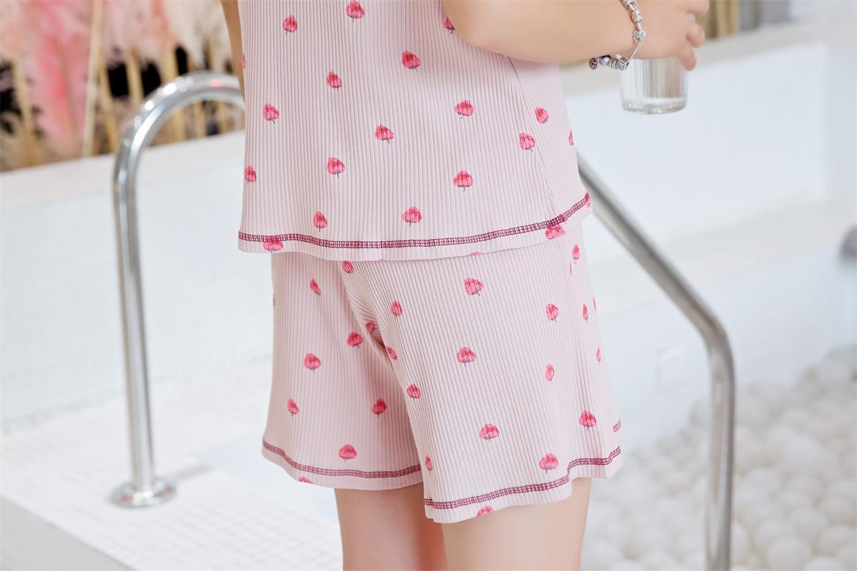 草莓纯棉睡衣套头短袖裤套装圆领韩版女学生夏大码宽松家居服甜美