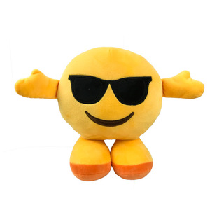 爆款qq表情公仔 戴墨镜笑脸表情展开手立体公仔 定制公仔娃娃玩具