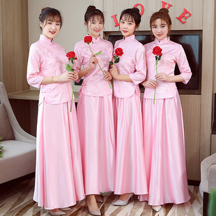 伴娘服长款2018新款夏季中式结婚姐妹团姐妹裙修身显瘦宴会礼服女