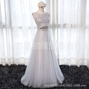 伴娘服长款2018春季新款灰色伴娘礼服姐妹团显瘦长裙晚礼服女包邮