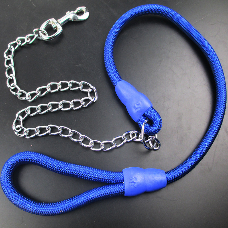 尼龙牵引绳 半截铁链防咬中大型犬用金毛边牧 防爆冲狗狗牵引绳