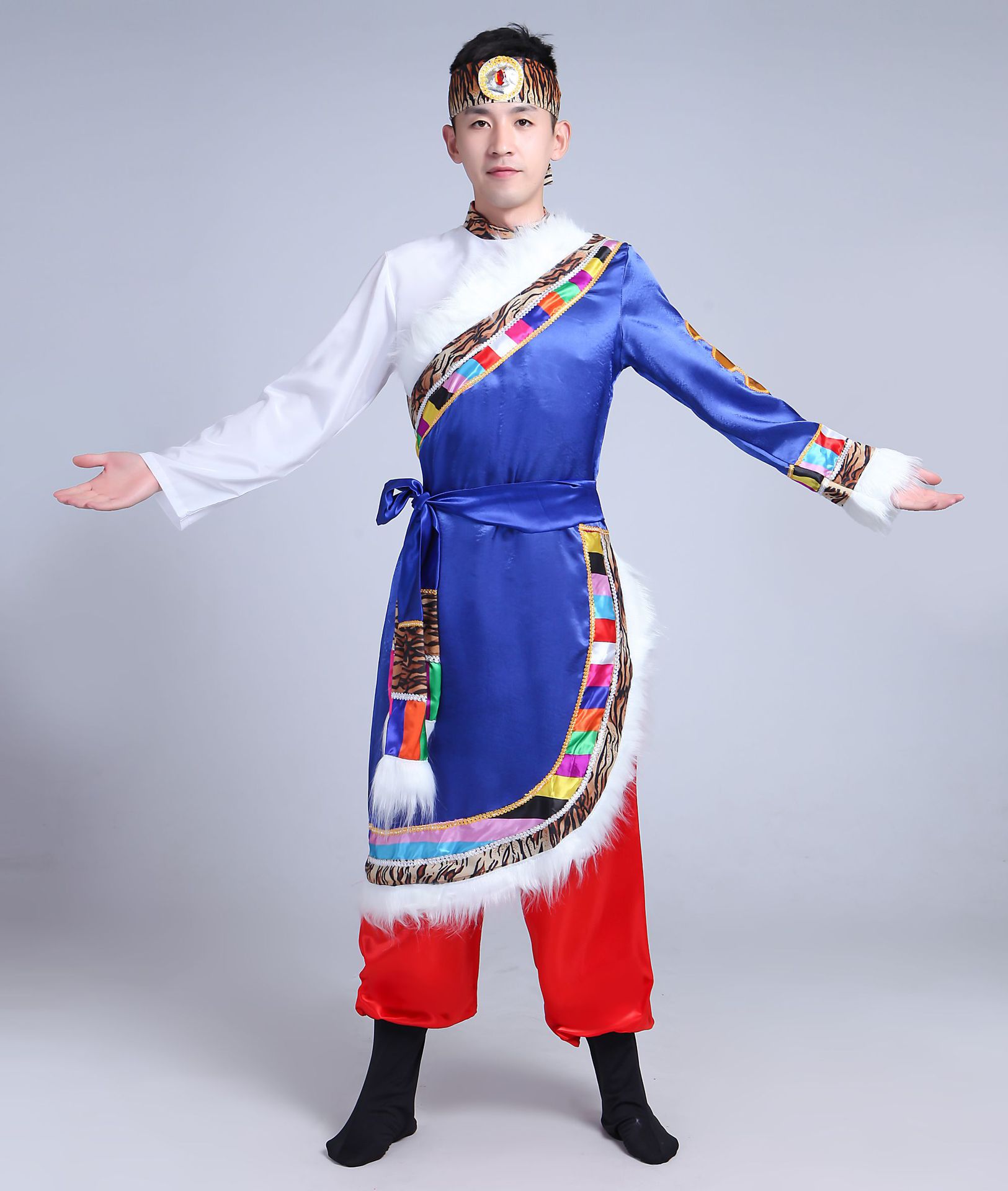 新款蒙古民族男少数民族演出服装舞台服演出服藏族民族舞蹈演出服