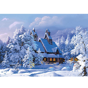 外贸专供5d满钻钻石画森林小屋雪景风景diy贴钻画十字绣源头厂家