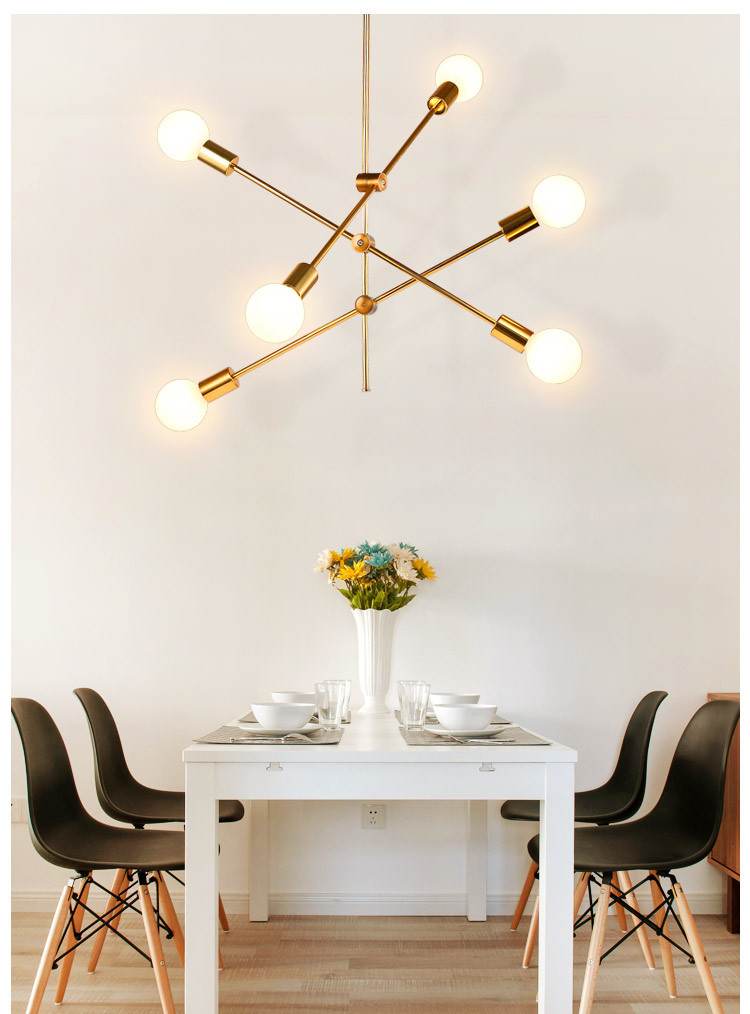 后现代北欧铁艺极简分子吊灯 酒吧餐厅铁艺吊灯后金色分子6头