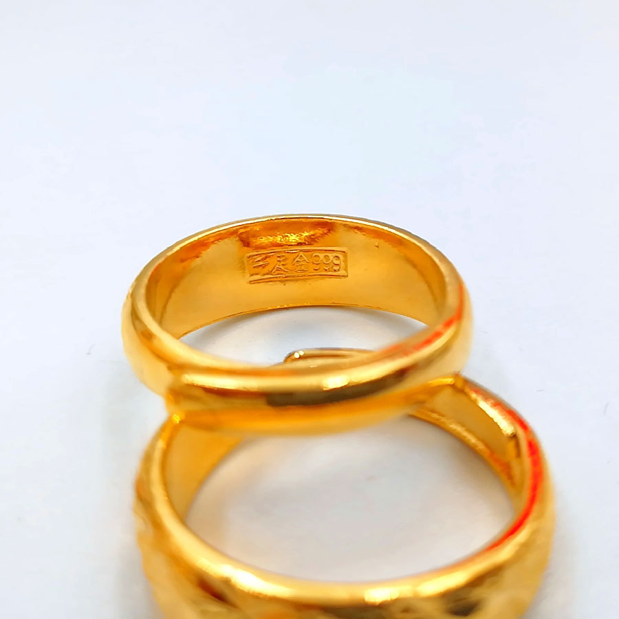 加厚钢印千足999 情侣戒指满天星戒指 黄铜镀金饰品结婚沙金戒指