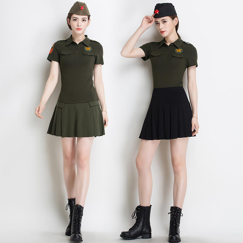 广场舞水兵舞服装女套装2019新款夏季棉军装短袖演出表演舞蹈衣服