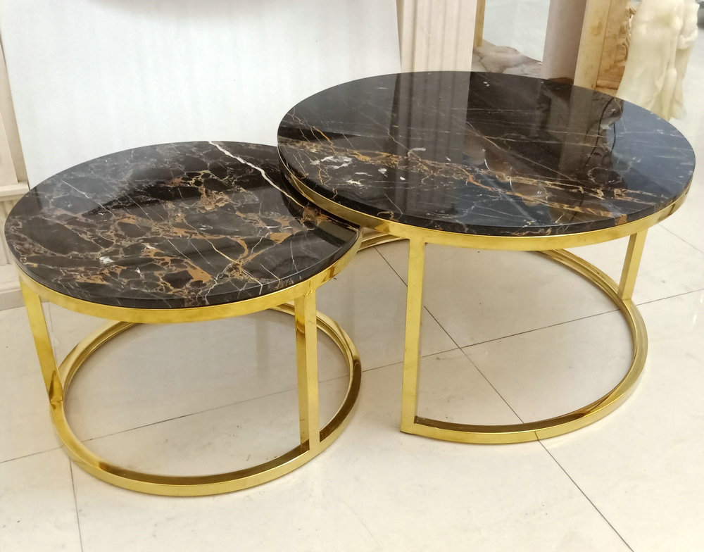天然大理石 组合茶几800 600圆台餐左 大理台面可定制
