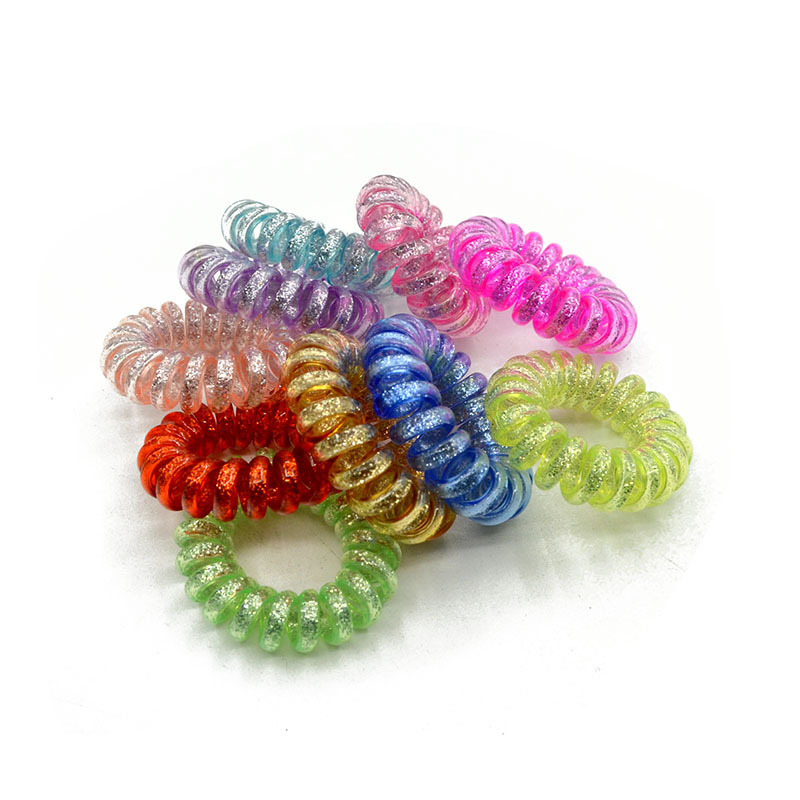 工厂直批外贸 浅色系彩色电话线发圈小号加金粉皮筋手环