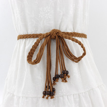 女式复古民族风打结腰链珠子蜡绳裙子流行装饰腰带女绑带一件代发