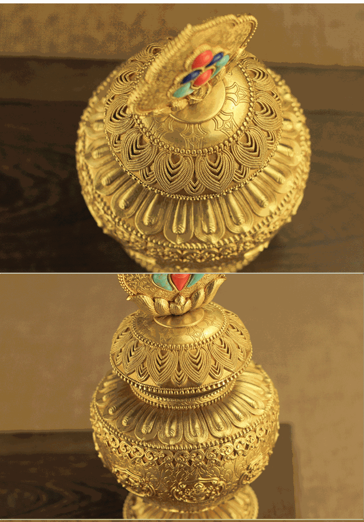 密宗佛教纯铜摩尼宝瓶 黄财神如意宝瓶 八吉祥龙王宝瓶 地藏王