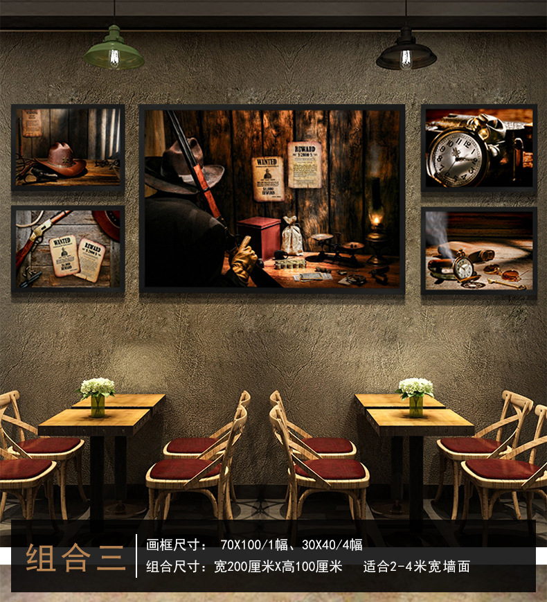 工业风酒吧装饰画西部牛仔复古餐厅墙画咖啡厅ktv壁画厂家直销
