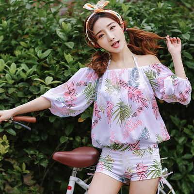 日系泳衣女分体平角三件套钢托小胸聚拢显瘦少女性感比基尼泡温泉